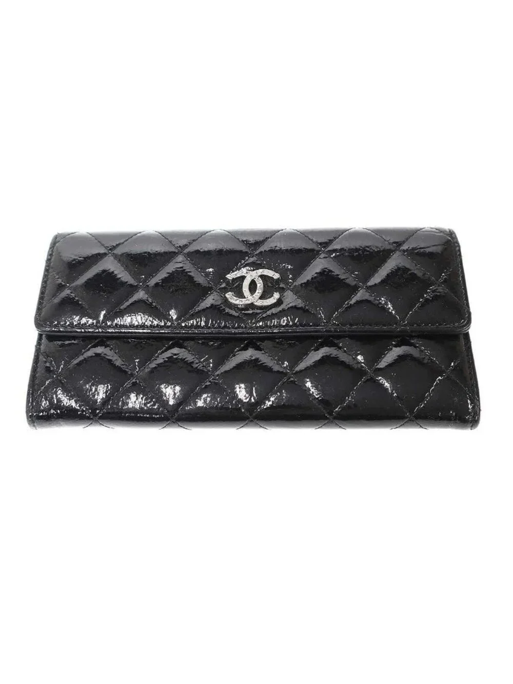 Chanel Quilted Patent CC Logo Wallet Black